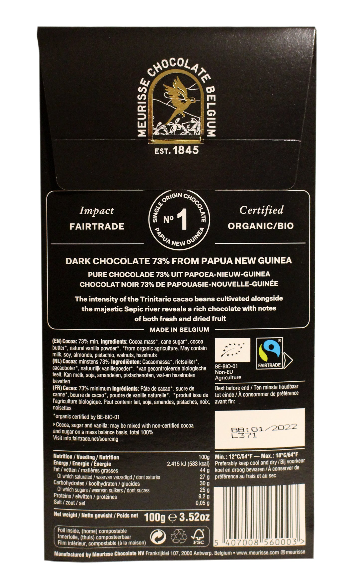 Meurisse - Belgian Dark Chocolate from Papua New Guinea 100g