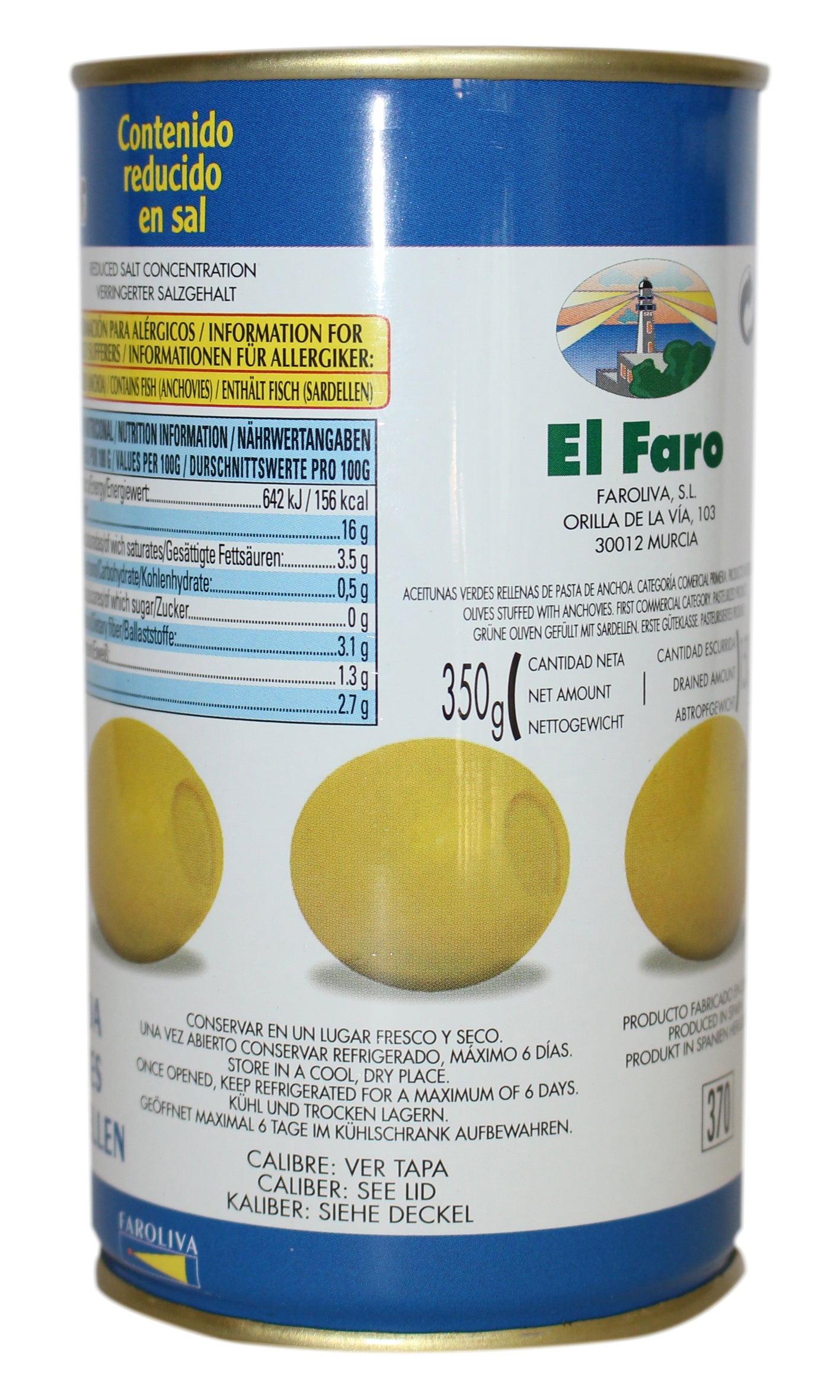 El Faro: Green Manzanilla Olives Filled With Anchovy - 350g