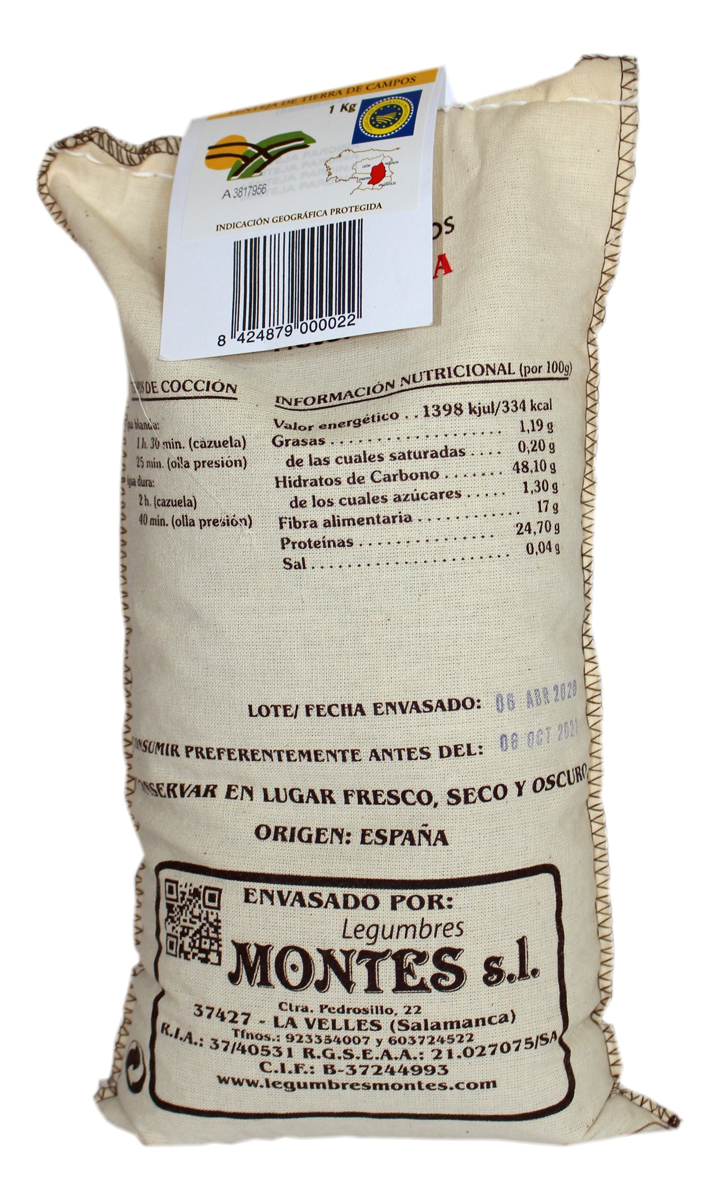 Montes: Dried Pardina Lentils, Cloth Sack - 1kg